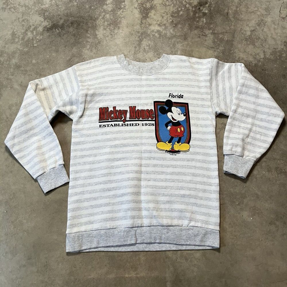Vintage‎ Disney Sweatshirt Womens Large Striped Long Sleeve USA Mickey Mouse